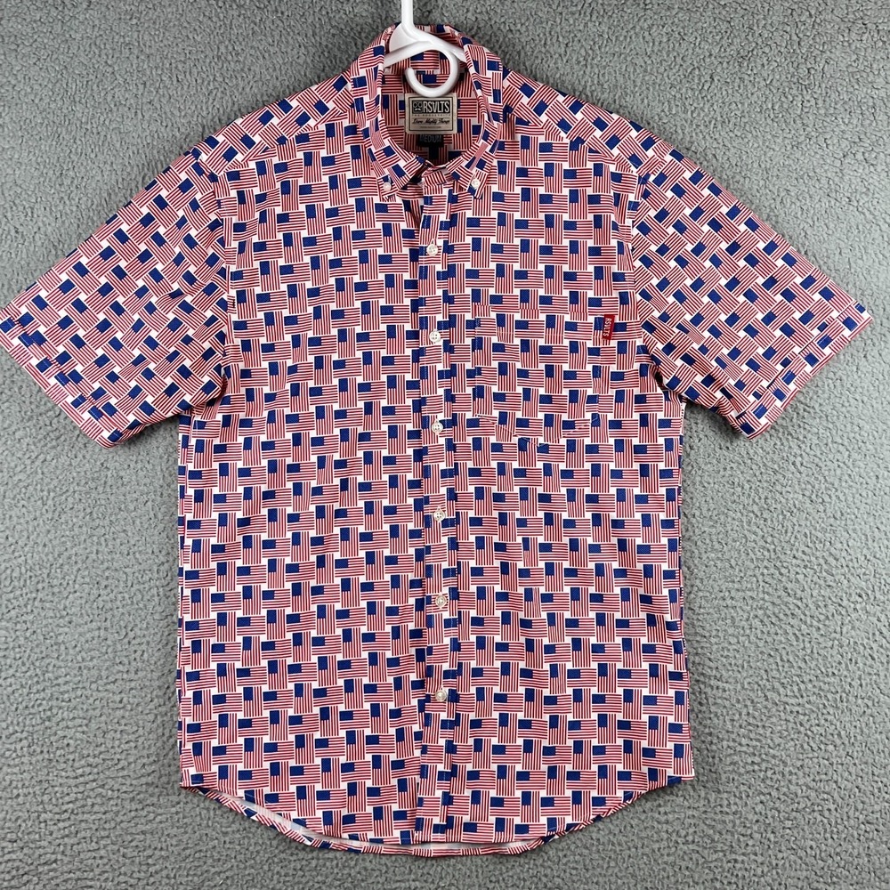 Roosevelts RSVLTS Shirt sz M Kunuflex Dare Mighty Things Red White Blue Flag AOP